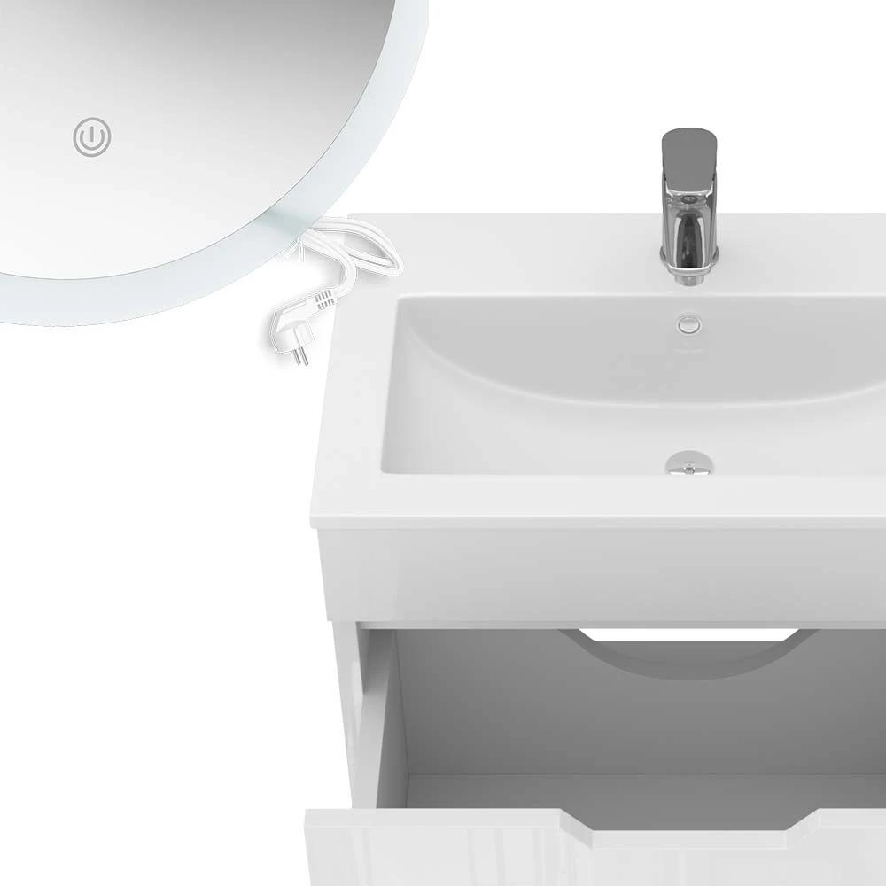 Vicco Set di mobili da bagno Bianco 3 parti, base 60 cm, specchio a led, Stefanie