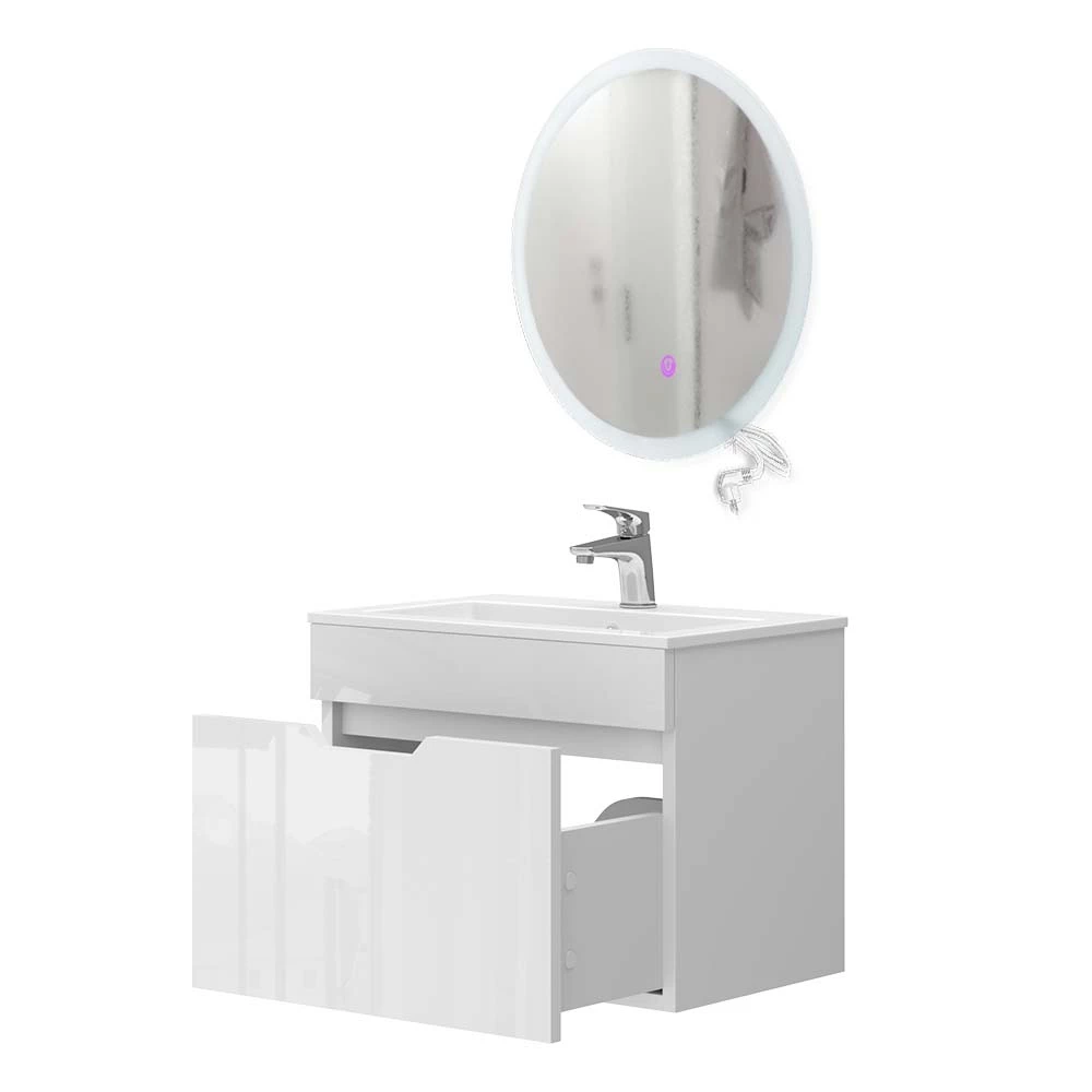 Vicco Set di mobili da bagno Bianco 3 parti, base 60 cm, specchio a led, Stefanie