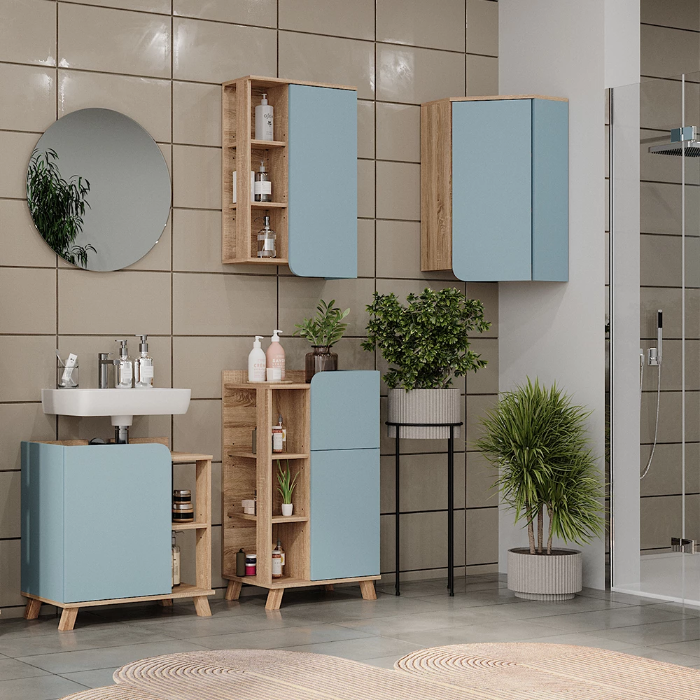Vicco Mobile da bagno Grigio-blu 42.4 x 75 cm con porta e vani aperti, Karen