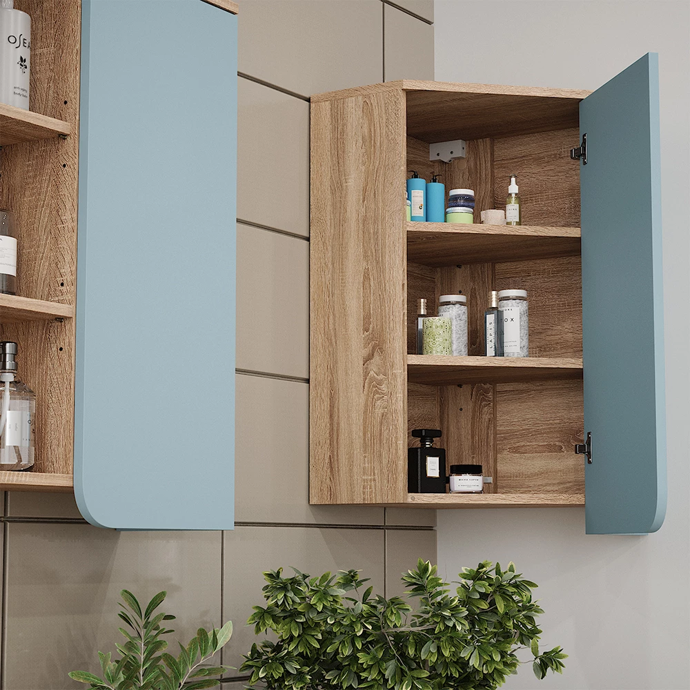 Vicco Mobile da bagno Grigio-blu 42.4 x 75 cm con porta e vani aperti, Karen