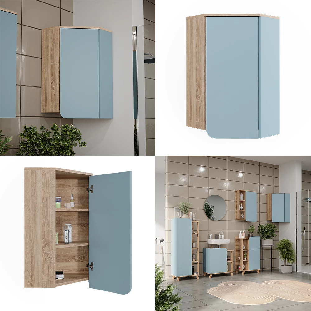Vicco Mobile da bagno Grigio-blu 42.4 x 75 cm con porta e vani aperti, Karen