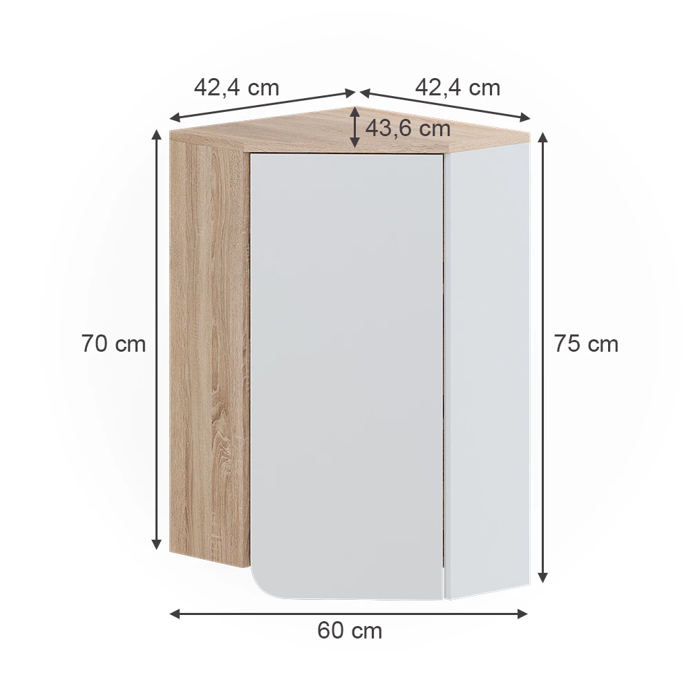 Vicco Eckhängeschrank Sonoma/Weiß 42.4 x 75 cm, Karen