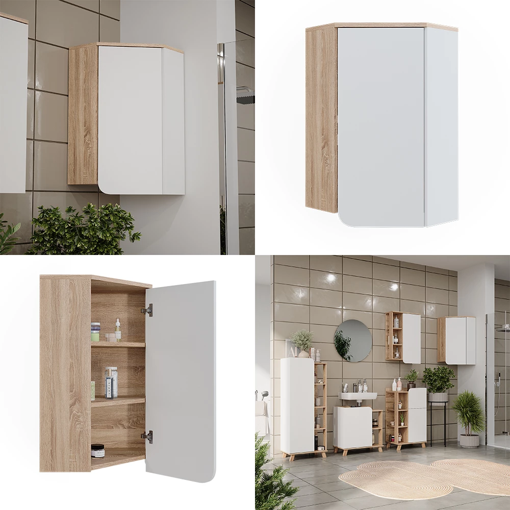 Vicco Eckhängeschrank Sonoma/Weiß 42.4 x 75 cm, Karen