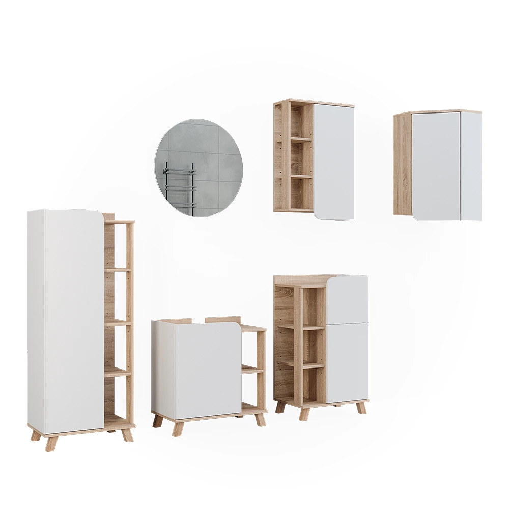 livinity® Badmöbel-Set Sonoma/Weiß 6 Teile, Karen