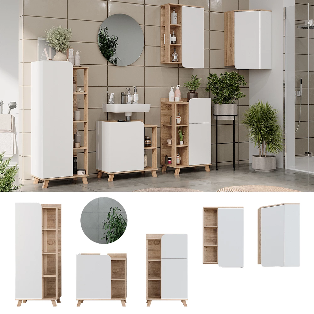 livinity® Badmöbel-Set Sonoma/Weiß 6 Teile, Karen