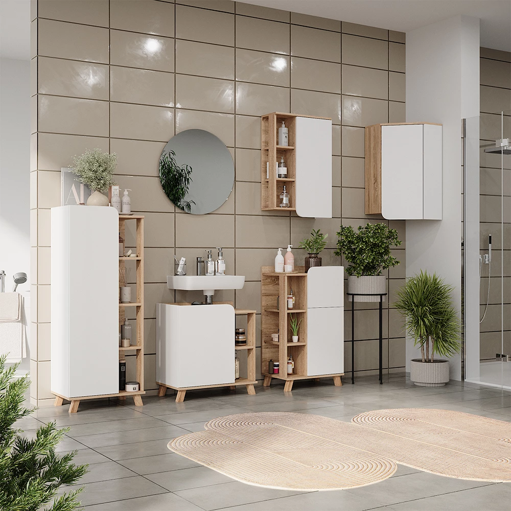 livinity® Badmöbel-Set Sonoma/Weiß 6 Teile, Karen