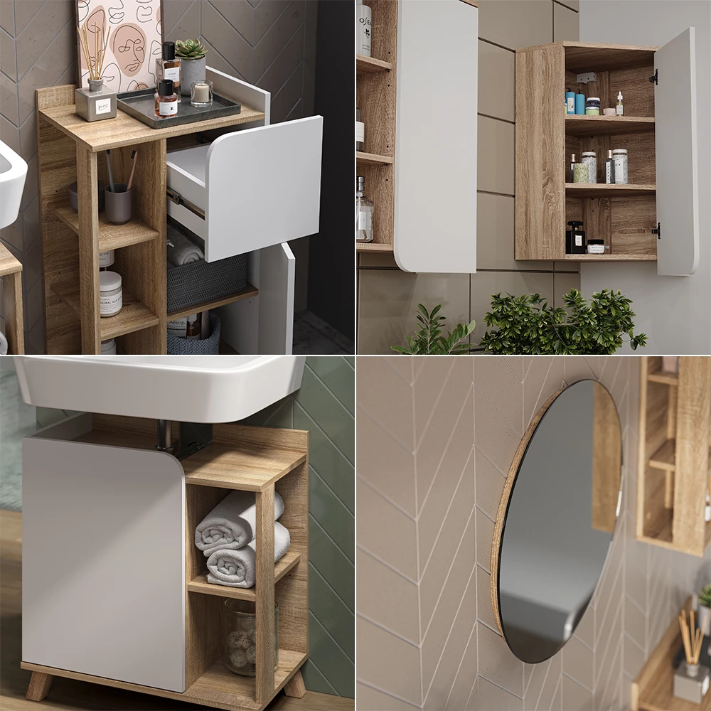 livinity® Badmöbel-Set Sonoma/Weiß 6 Teile, Karen