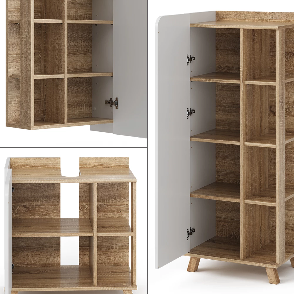 livinity® Badmöbel-Set Sonoma/Weiß 6 Teile, Karen
