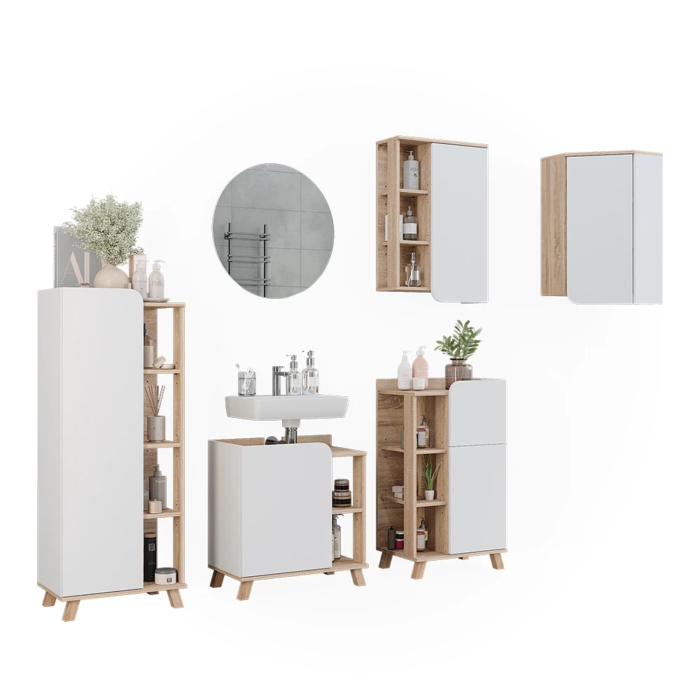livinity® Badmöbel-Set Sonoma/Weiß 6 Teile, Karen