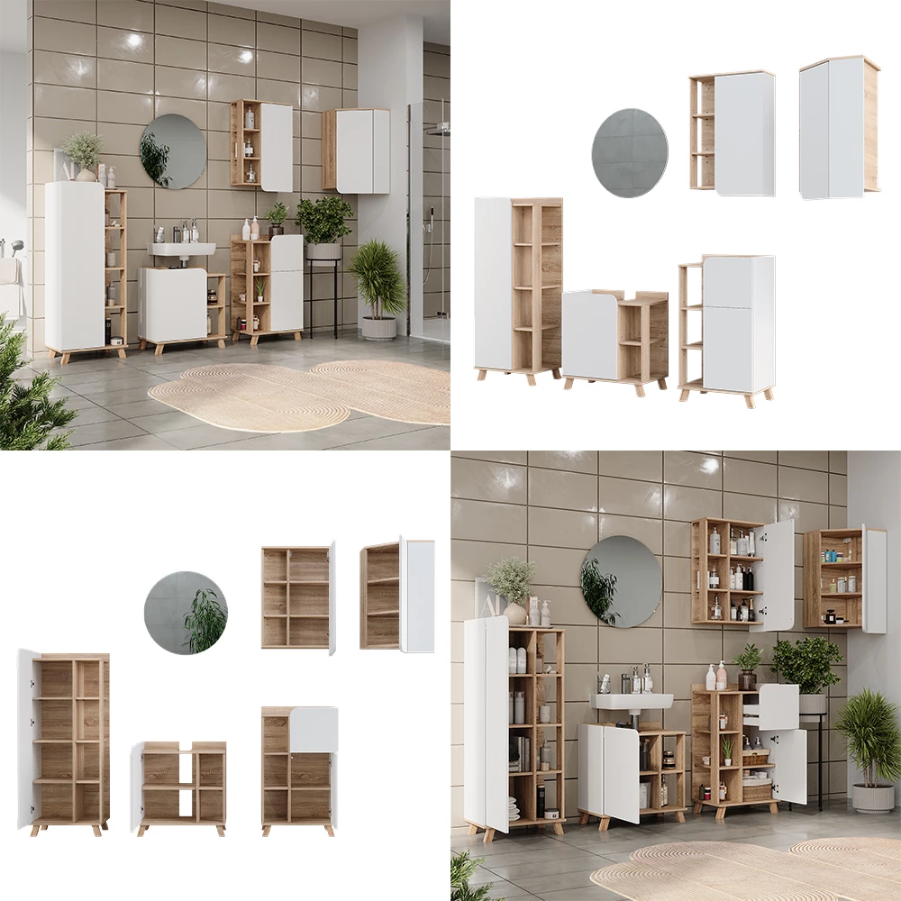 livinity® Badmöbel-Set Sonoma/Weiß 6 Teile, Karen