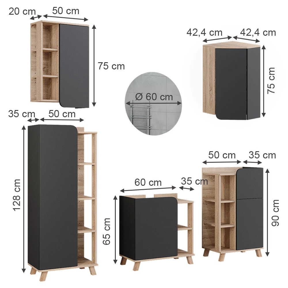 Vicco Set di mobili da bagno Sonoma 5 parti, Karen