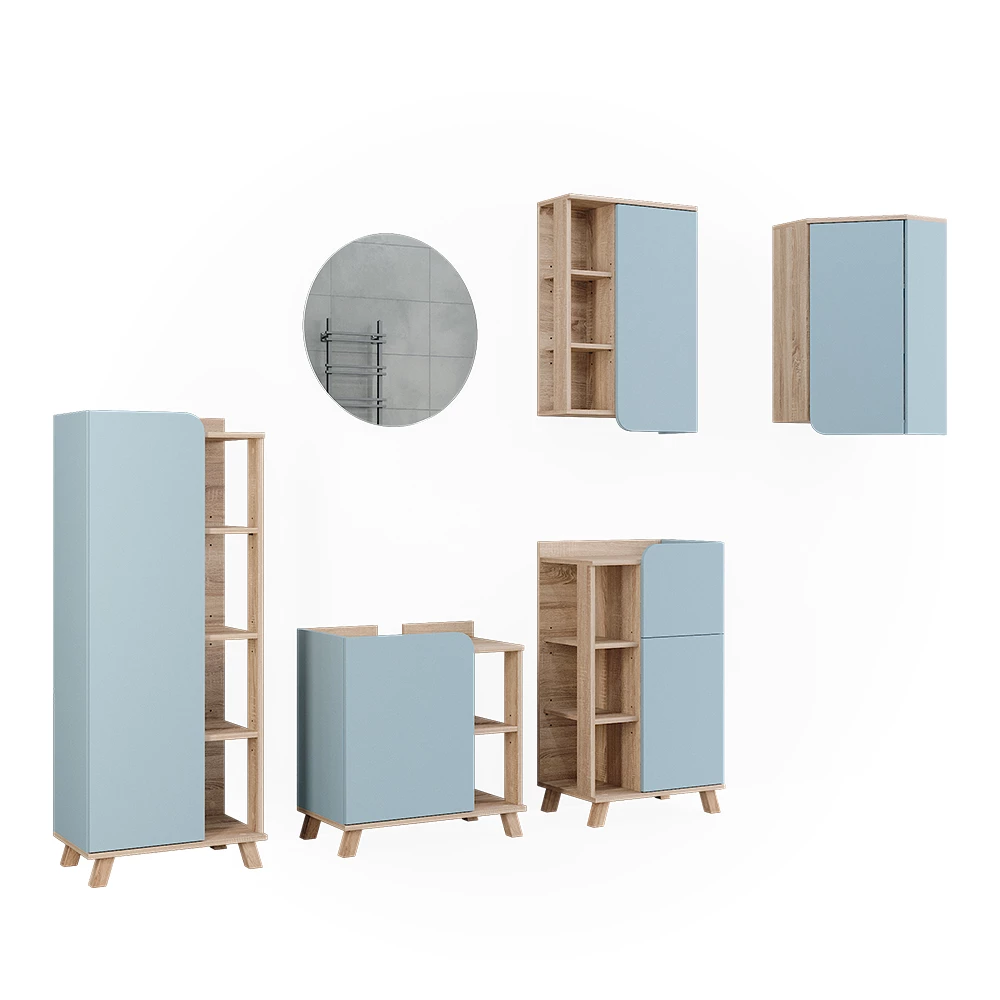 Vicco Conjunto de móveis de banheiro Azul-cinza 5 Teile, Karen