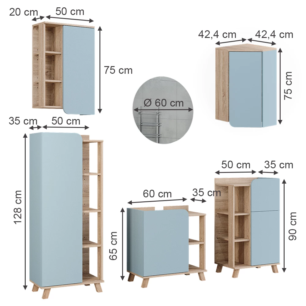 Vicco Badkamermeubelset Blauw-grijs 5 delen, Karen