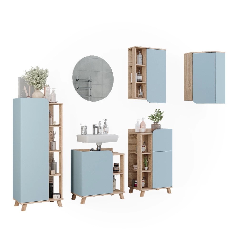 Vicco Badkamermeubelset Blauw-grijs 5 delen, Karen