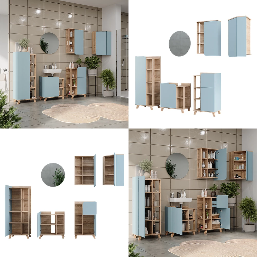 Vicco Badkamermeubelset Blauw-grijs 5 delen, Karen