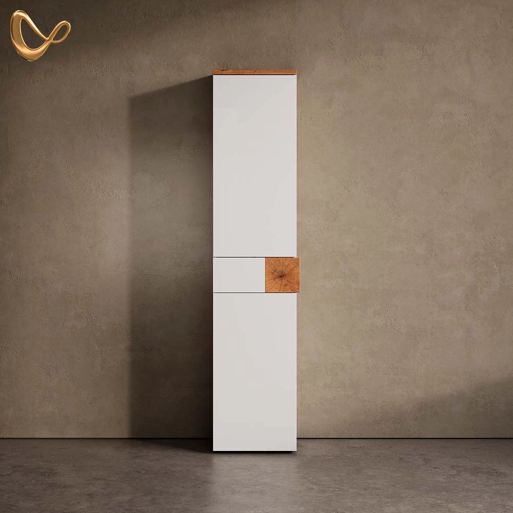 Badschrank Tanaro Weiß 40 x 184.2 cm mit 2 Türen und Schublade livinity®