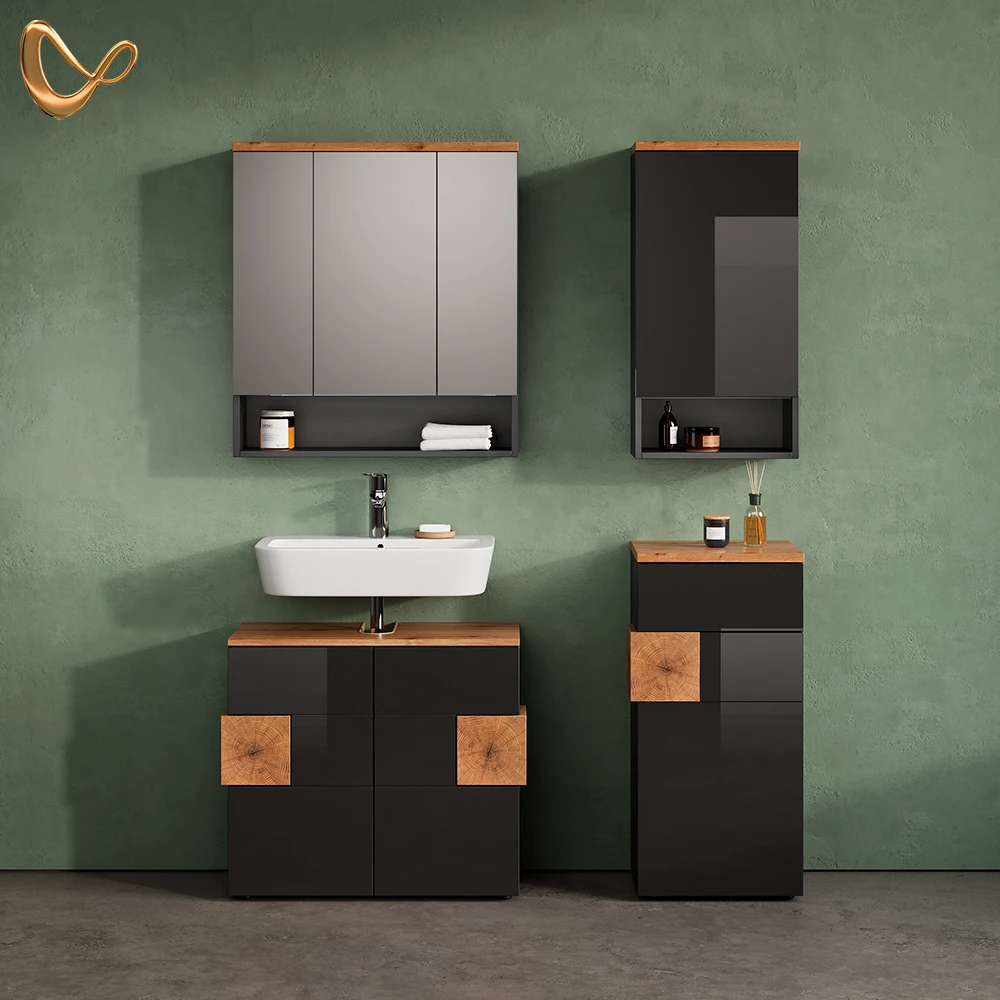 livinity® Badmöbel-Set Anthrazit 4 Teile, Tanaro