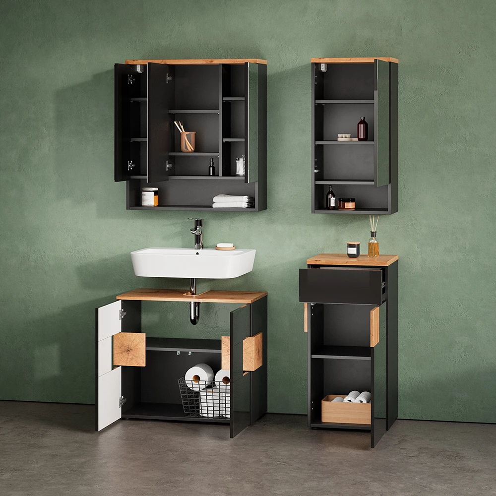 livinity® Badmöbel-Set Anthrazit 4 Teile, Tanaro