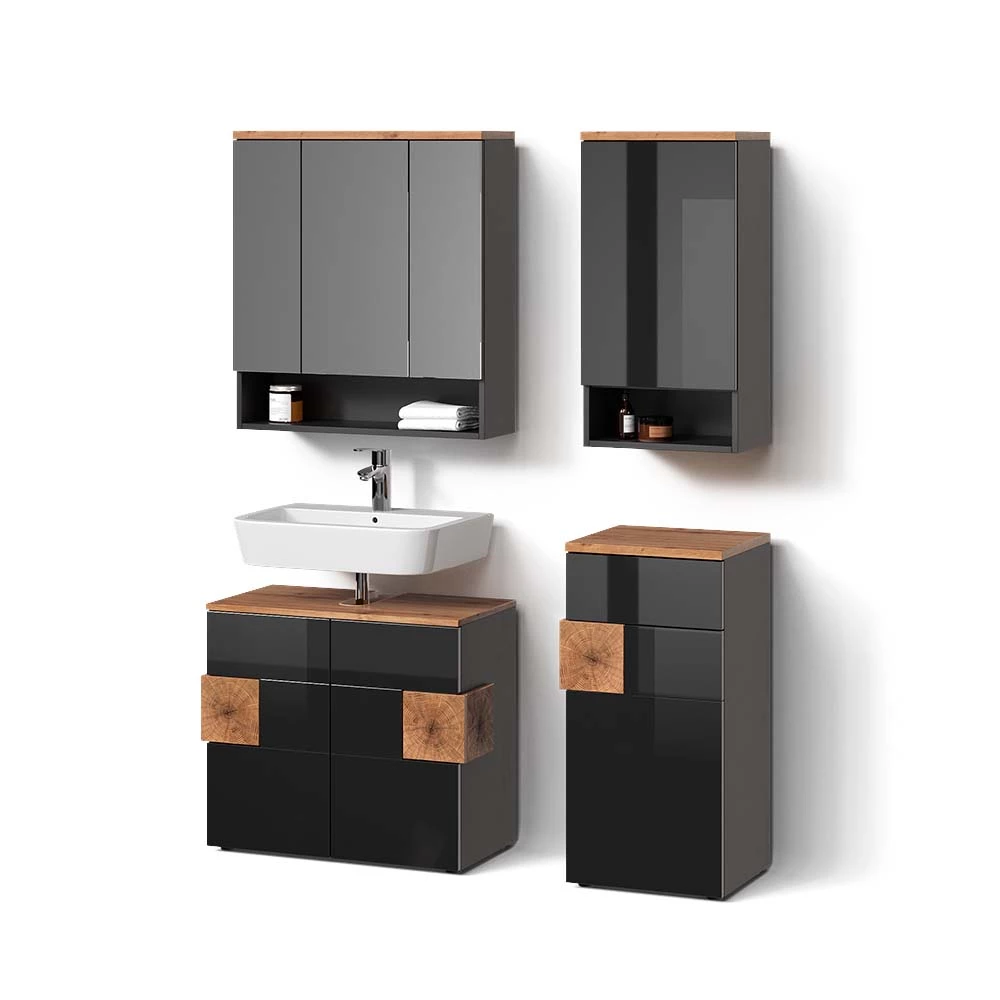 livinity® Badmöbel-Set Anthrazit 4 Teile, Tanaro
