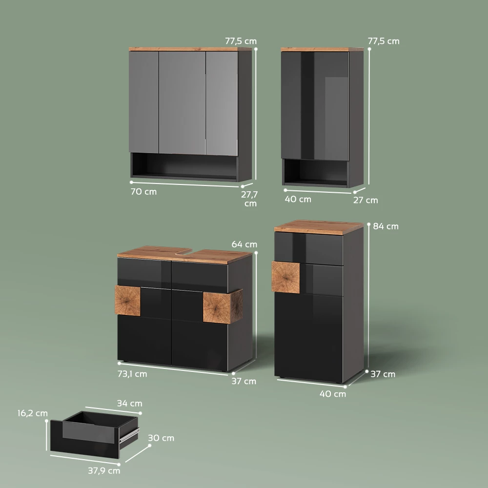 livinity® Badmöbel-Set Anthrazit 4 Teile, Tanaro