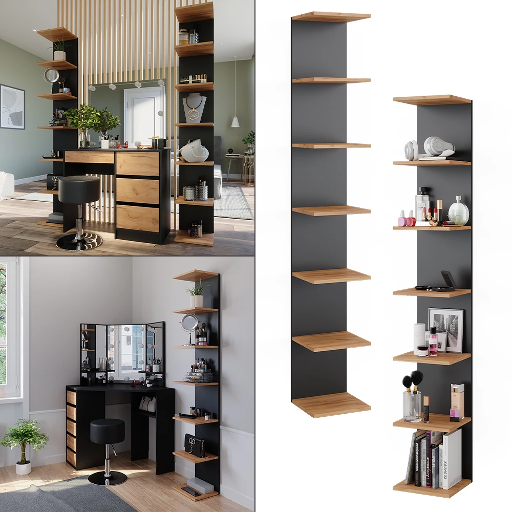 Vicco Wandregal Anthrazit 28 x 190 cm 2er Set, Paolo