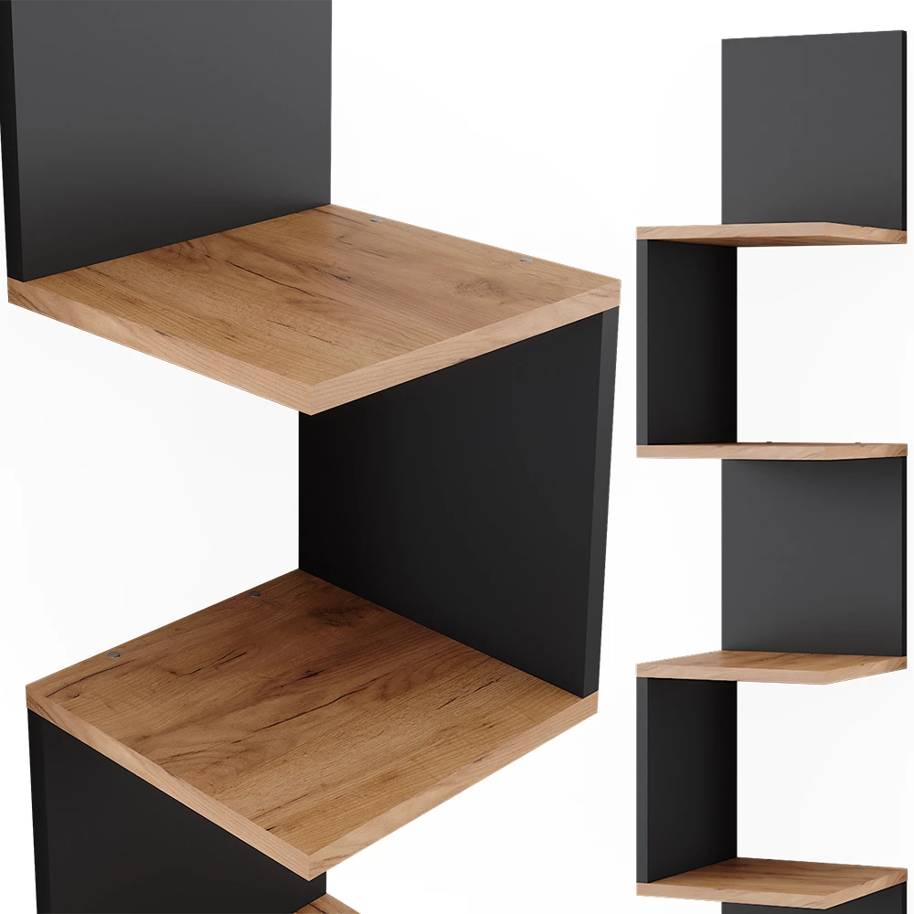 Nahaufnahme von Eckregal in Anthrazit, zeigt Design- und Oberflächendetails