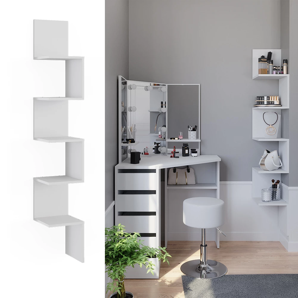 Vicco Hoekplank Wit 28 x 175.4 cm met 5 compartimenten, Paolo