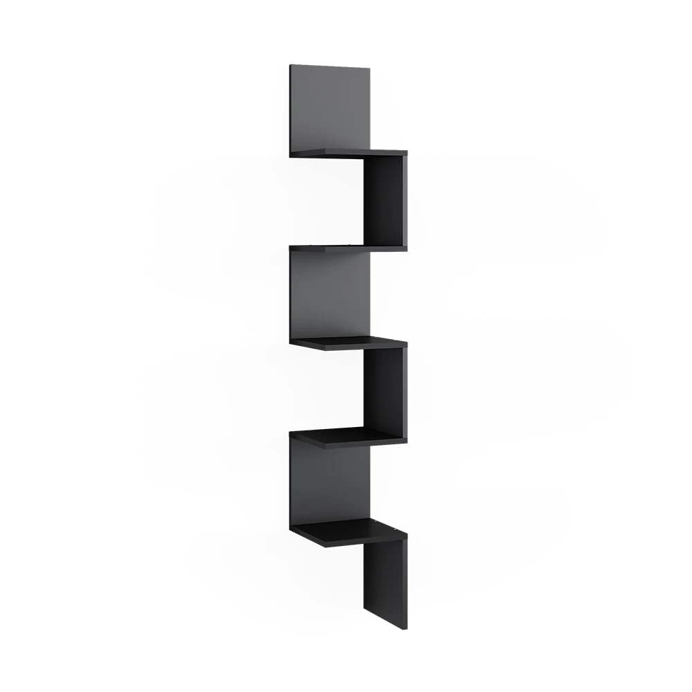 Vicco Étagère d'angle Noir 28x175.4cm avec 5 compartiments, Paolo