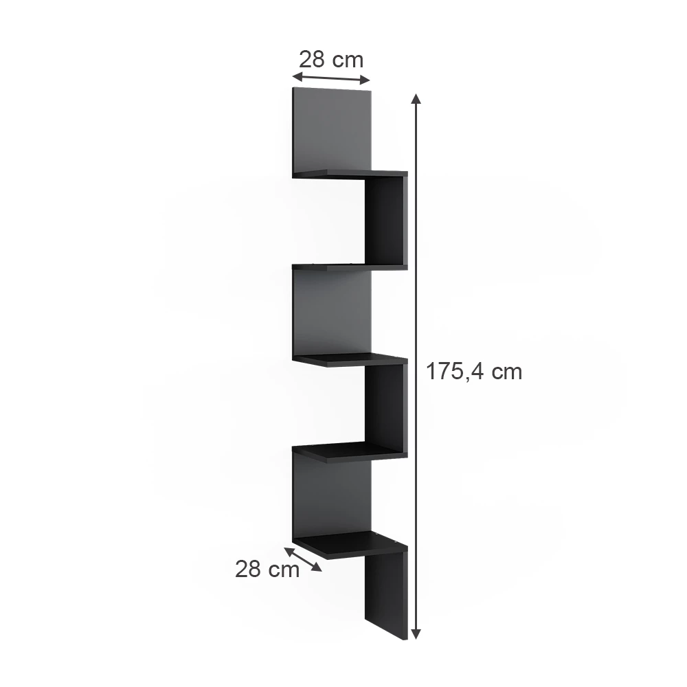 Vicco Eckregal Schwarz 28 x 175.4 cm mit 5 Fächern, Paolo