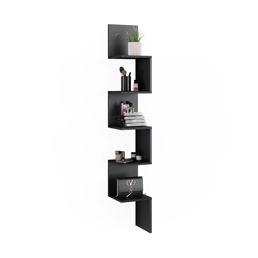 Vicco Eckregal Schwarz 28 x 175.4 cm mit 5 Fächern, Paolo