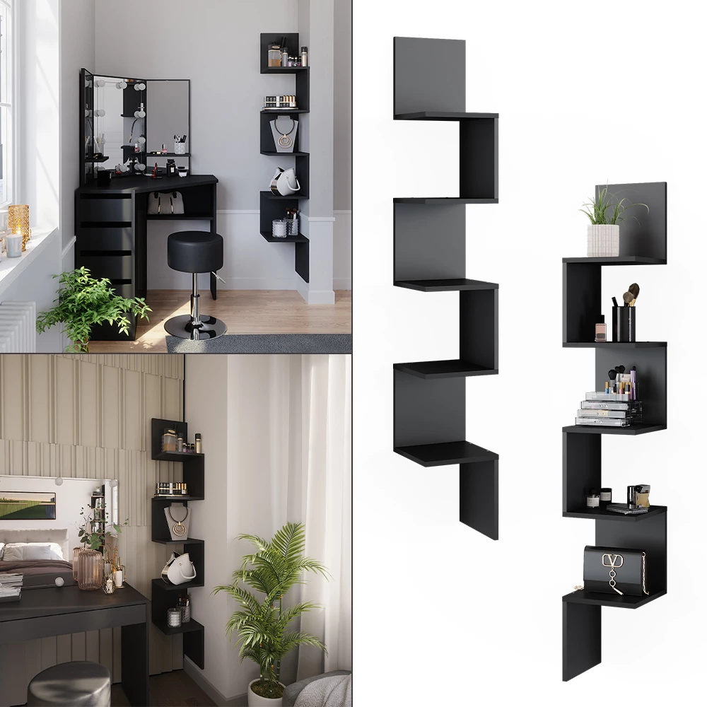 Vicco Eckregal Schwarz 28 x 175.4 cm mit 5 Fächern, Paolo