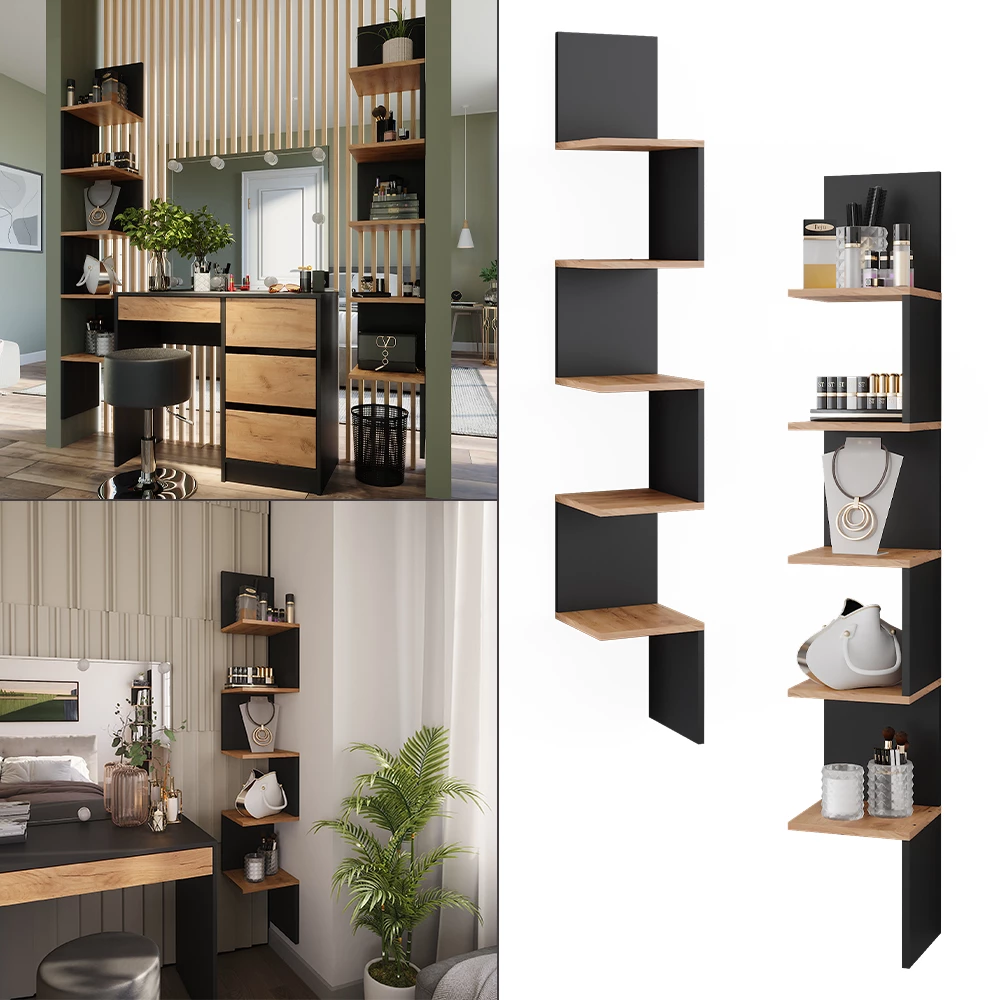 Vicco Eckregal Anthrazit 28 x 175.4 cm 2er Set, Paolo