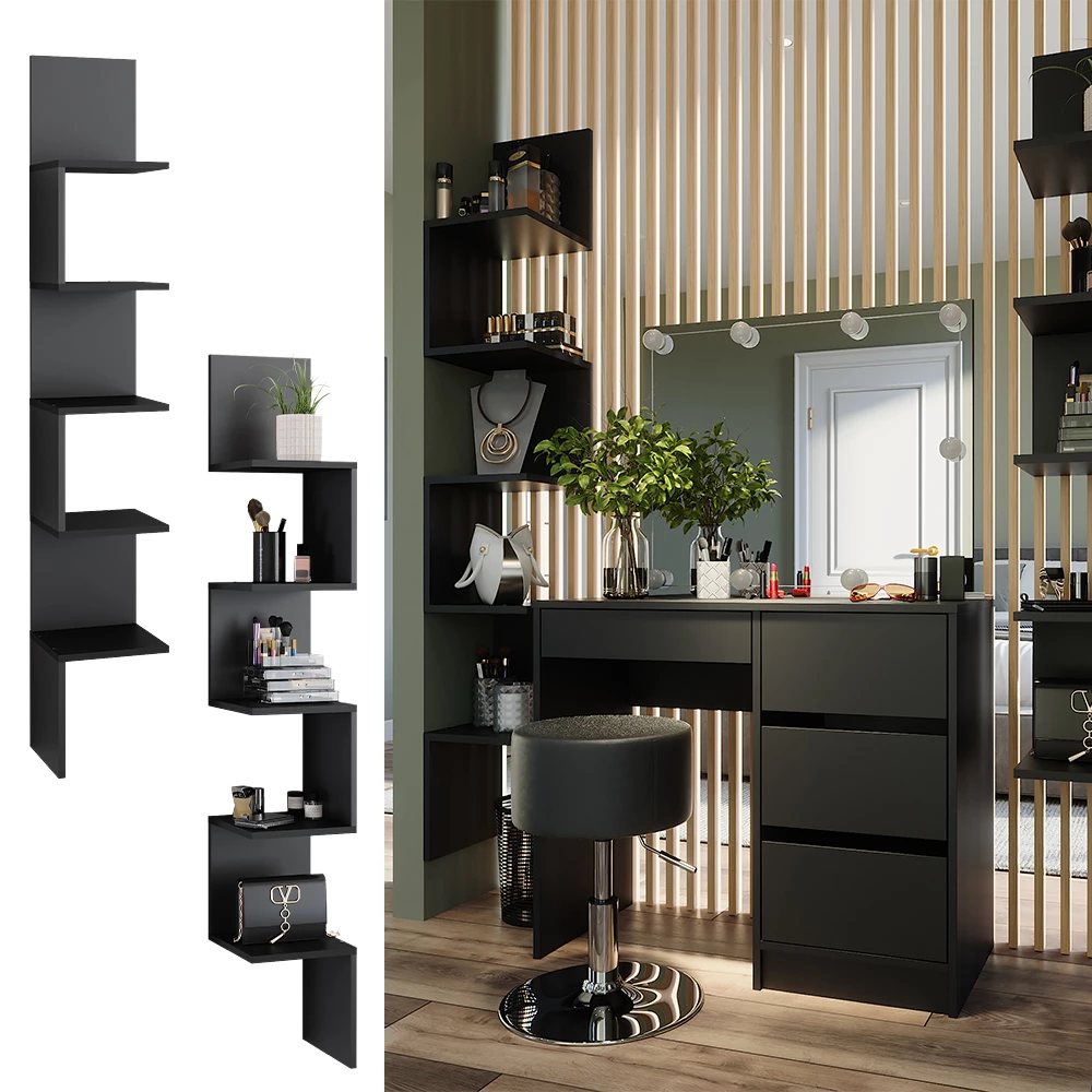 Vicco Eckregal Schwarz 28 x 175.4 cm 2er Set, Paolo