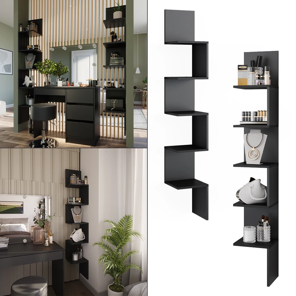 Vicco Eckregal Schwarz 28 x 175.4 cm 2er Set, Paolo
