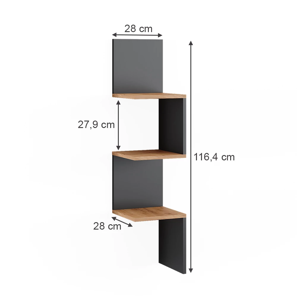 Vicco Eckregal Anthrazit 28 x 116.4 cm 2er Set, Paolo