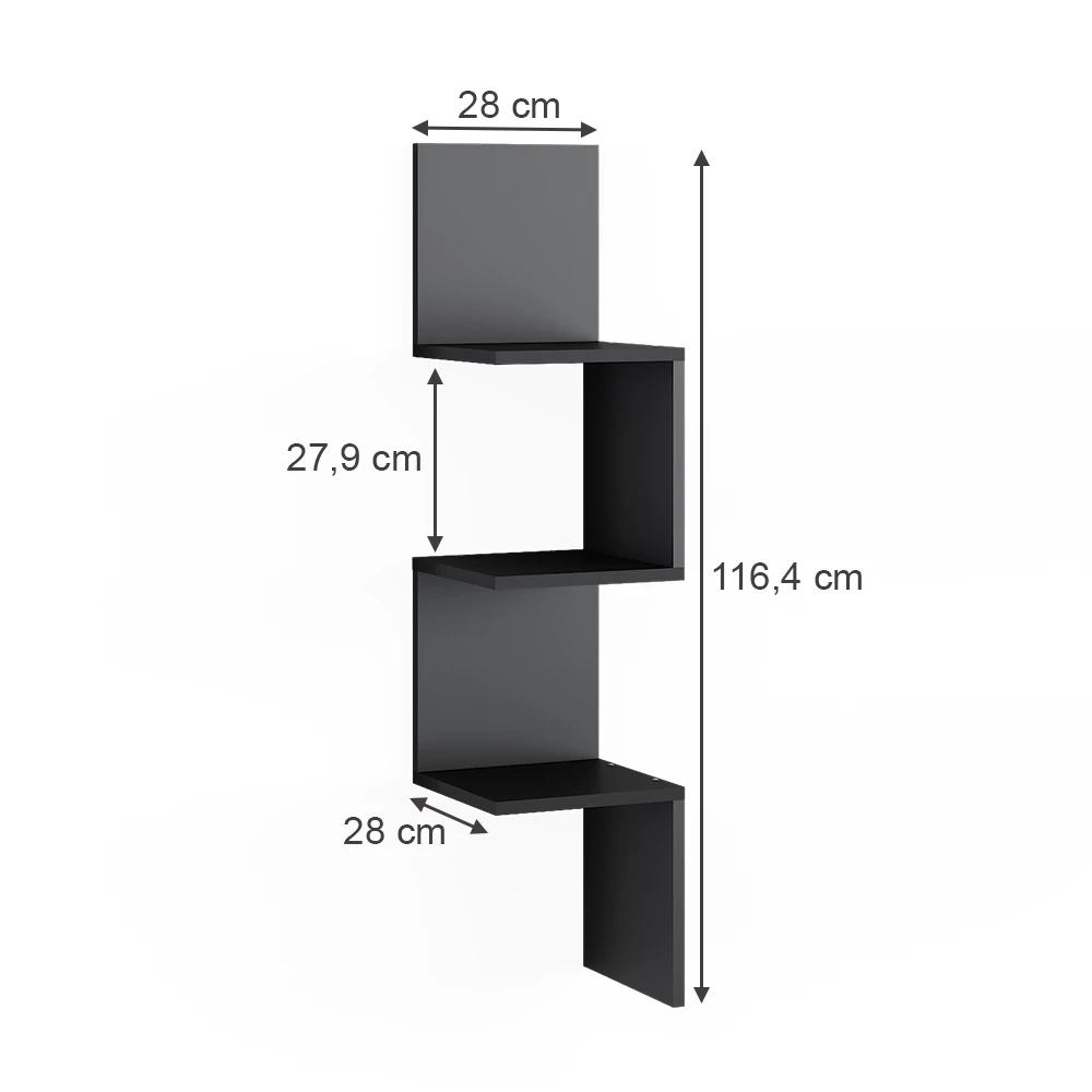 Vicco Eckregal Schwarz 28 x 116.4 cm, Paolo