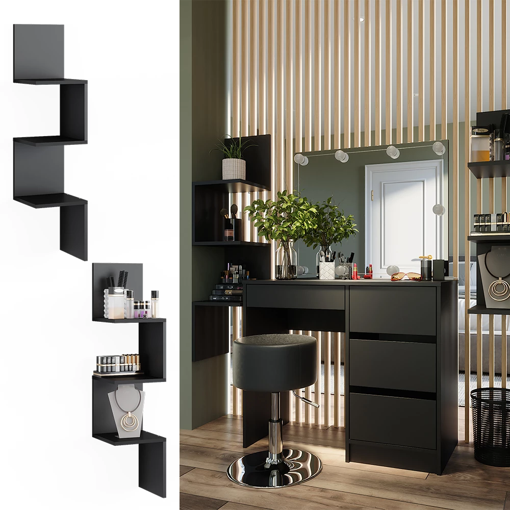 Vicco Eckregal Schwarz 28 x 116.4 cm 2er Set, Paolo