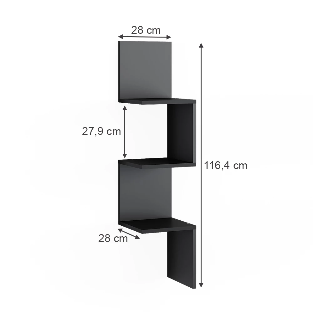 Vicco Eckregal Schwarz 28 x 116.4 cm 2er Set, Paolo