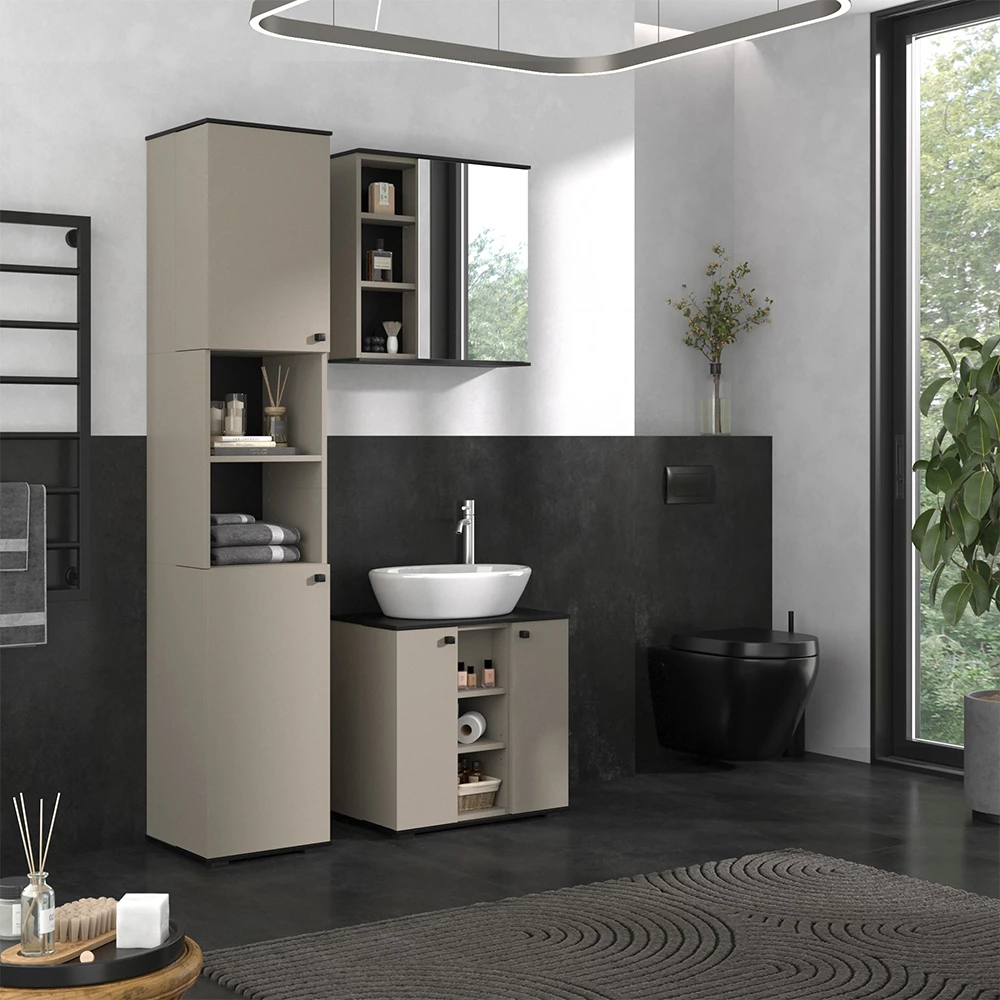 Vicco Armadio per il bagno Grigio 37 x 192 cm con 2 porte, Joli