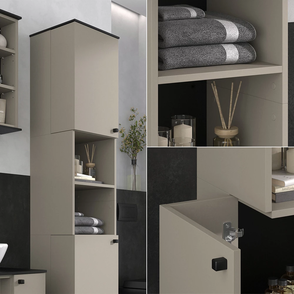 Vicco Armadio per il bagno Grigio 37 x 192 cm con 2 porte, Joli