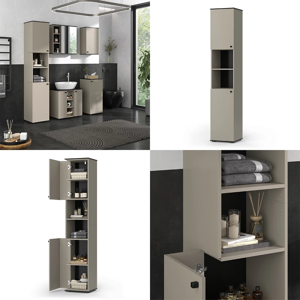 Vicco Armadio per il bagno Grigio 37 x 192 cm con 2 porte, Joli