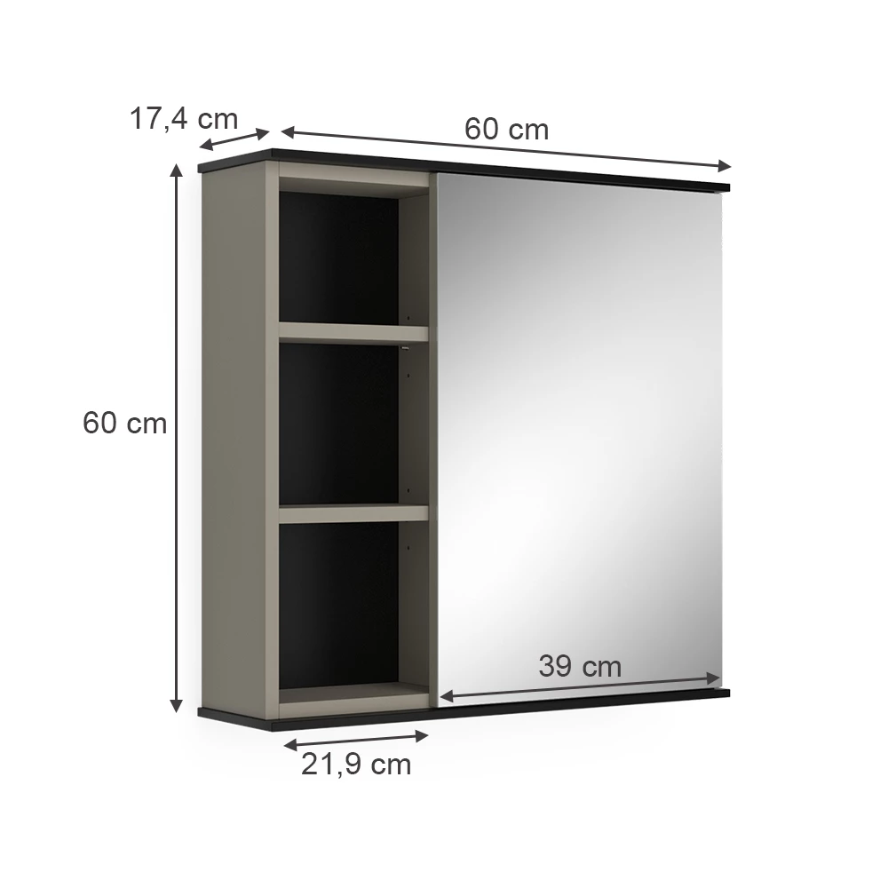 Vicco Badspiegelschrank Greige 60 x 60 cm mit Spiegel, Joli