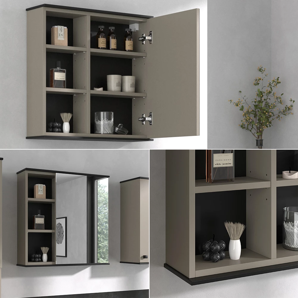 Vicco Badspiegelschrank Greige 60 x 60 cm mit Spiegel, Joli