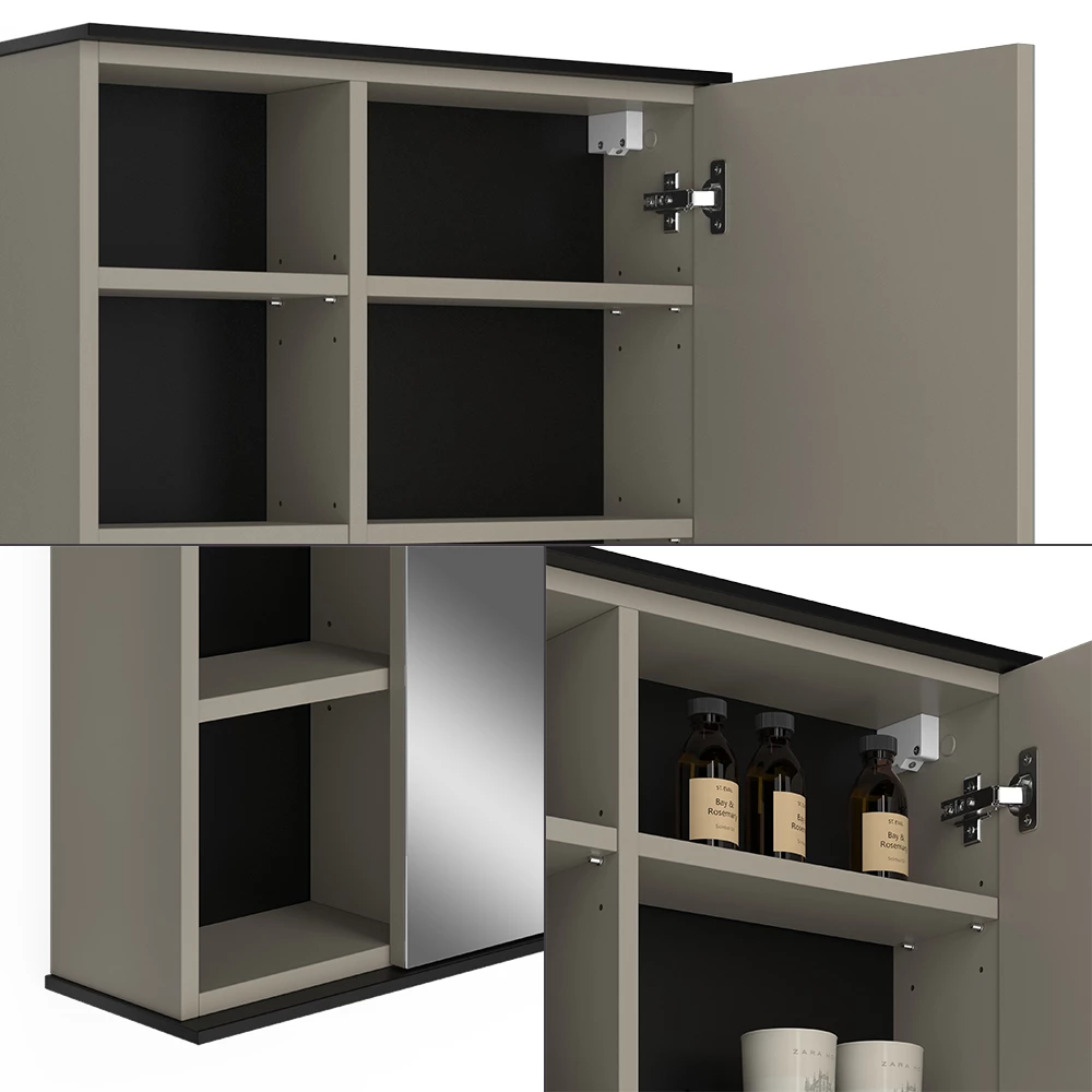 Vicco Badspiegelschrank Greige 60 x 60 cm mit Spiegel, Joli