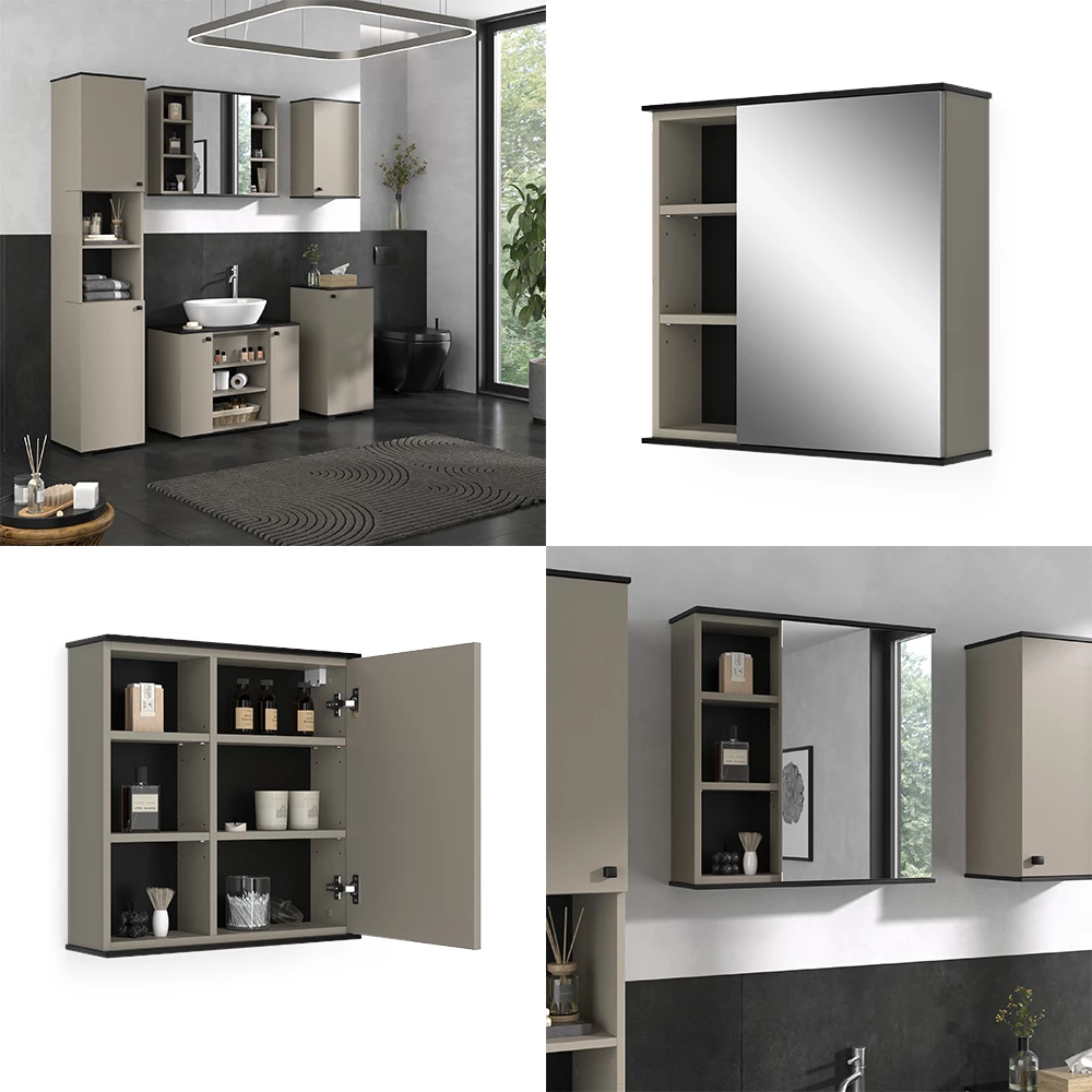 Vicco Badspiegelschrank Greige 60 x 60 cm mit Spiegel, Joli