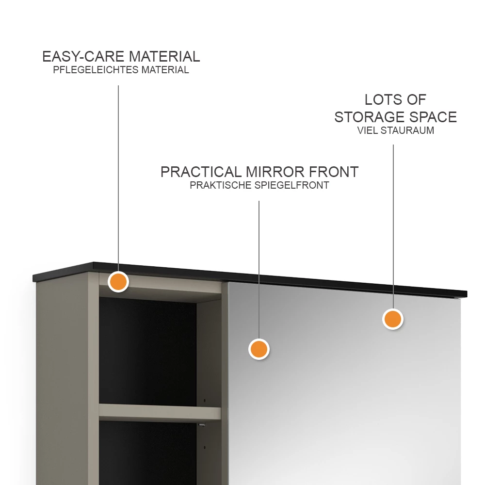 Vicco Badspiegelschrank Greige 60 x 60 cm mit Spiegel, Joli