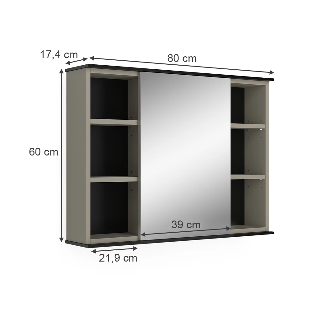 Vicco Specchio contenitore bagno Grigio 80 x 60 cm con specchio, Joli