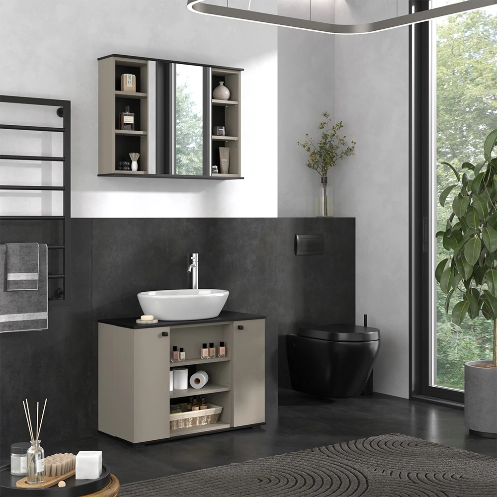 Vicco Specchio contenitore bagno Grigio 80 x 60 cm con specchio, Joli