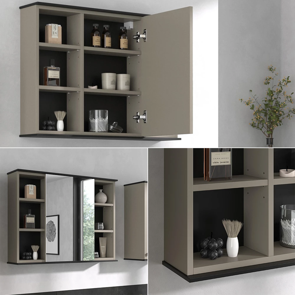 Vicco Specchio contenitore bagno Grigio 80 x 60 cm con specchio, Joli