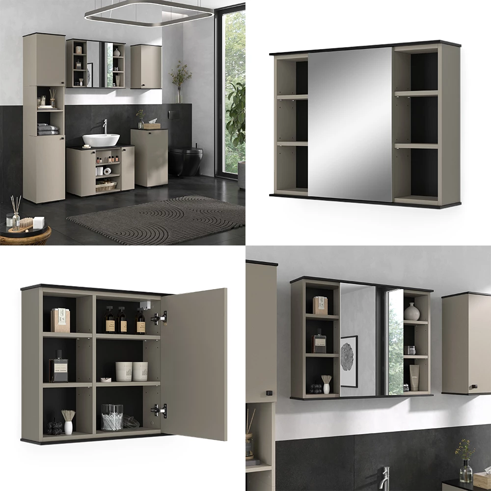 Vicco Specchio contenitore bagno Grigio 80 x 60 cm con specchio, Joli